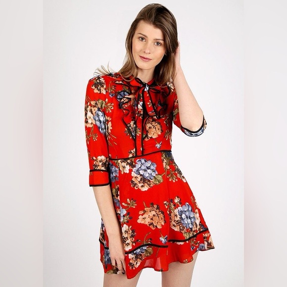 Red Floral Print Dress - Picture 4 of 6